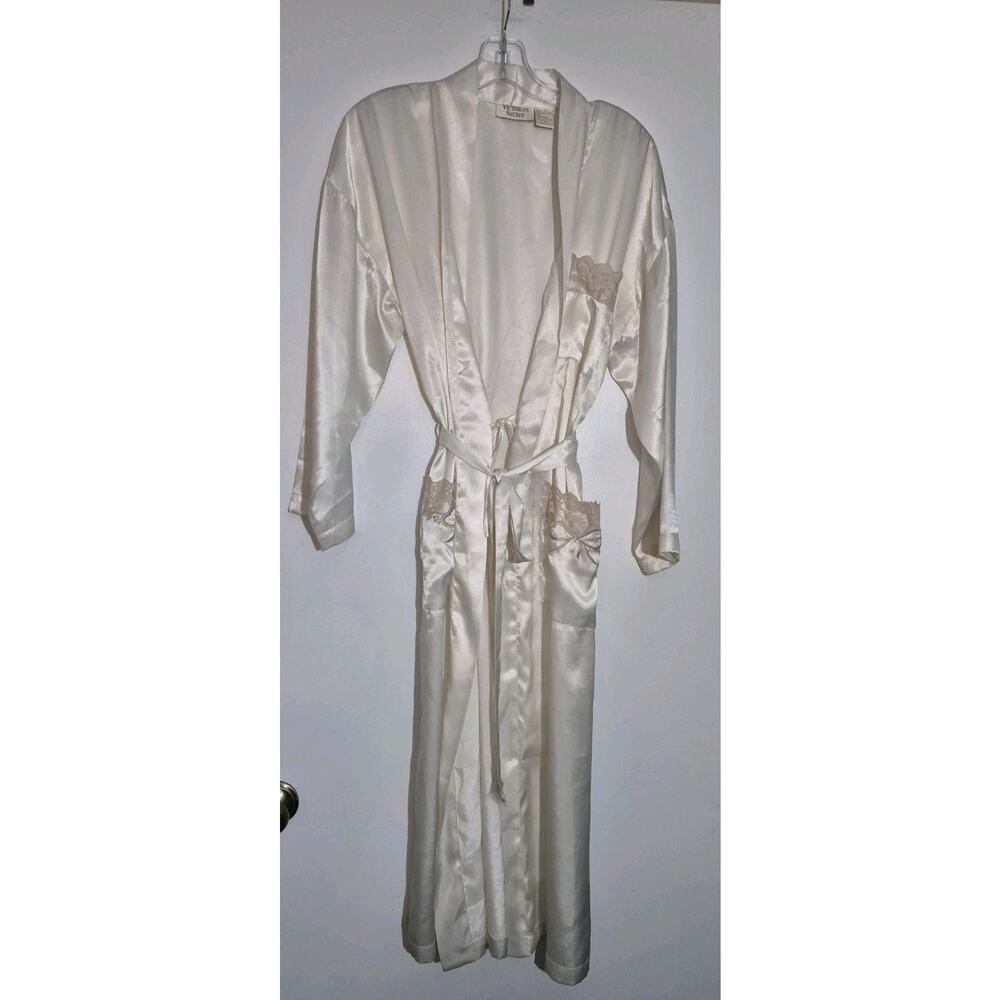 💥 VICTORIA’S SECRET Gold Label Robe Ivory Satin Wedding One Size Petite D1